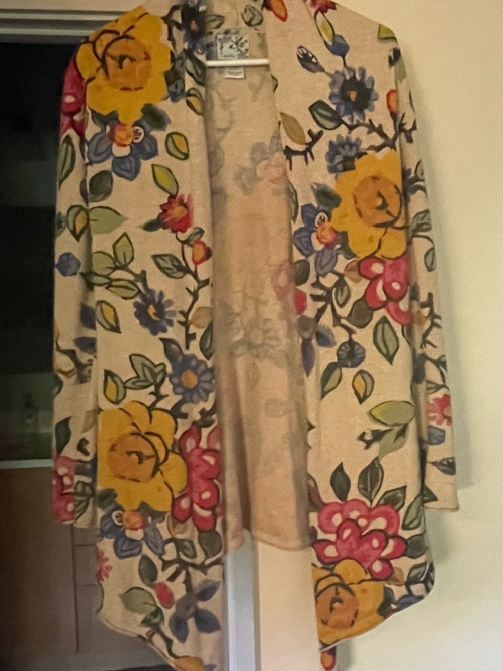 Tabitha Cream and Floral Open-Front Cardigan.